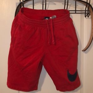 Red fleece Nike shorts